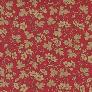 French General Taupe Flower Clusters on Red - 13913-11