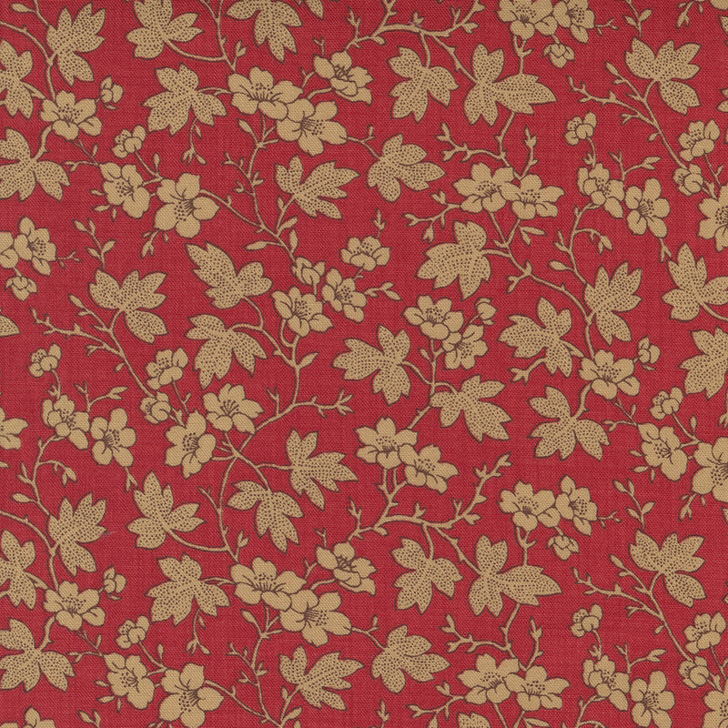 French General Taupe Flower Clusters on Red - 13913-11