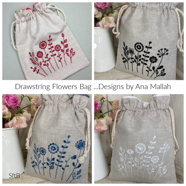 Drawstring Flowers Bag Pattern - Design by Ana Mallah – Stitches from ...