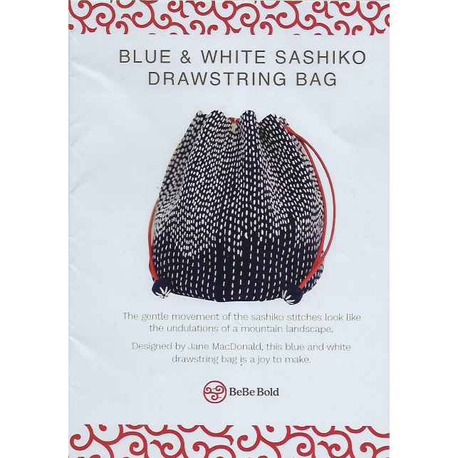 Blue & White Sashiko Drawstring Bag PATTERN ONLY - A Bebe Bold Design