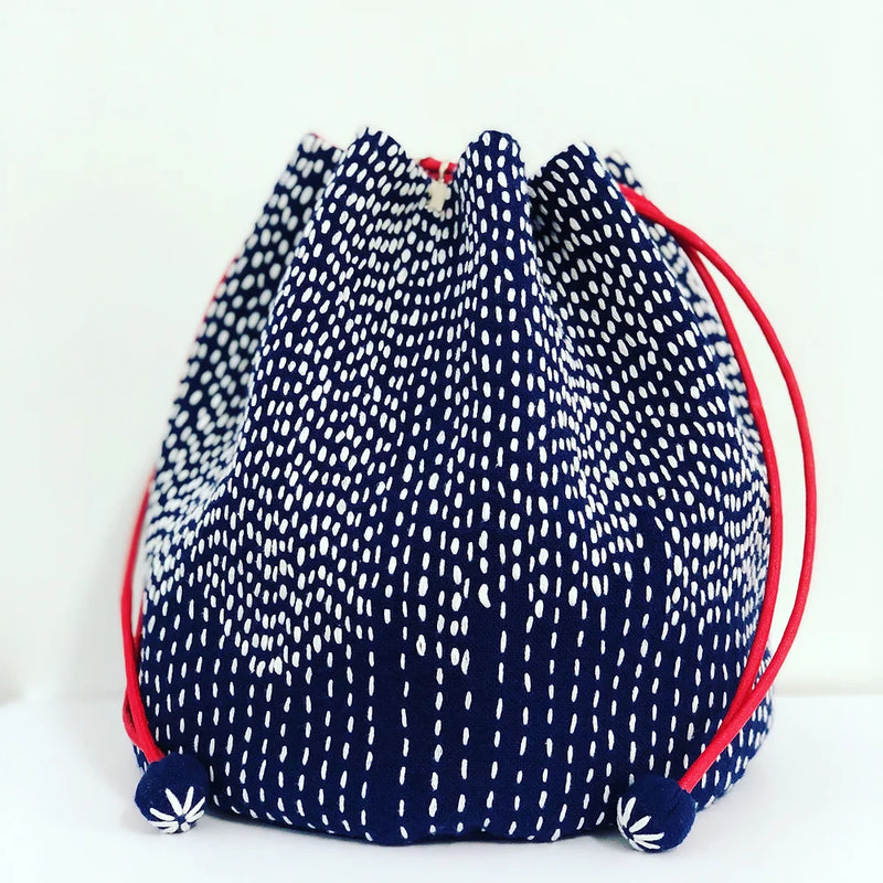 Blue & White Sashiko Drawstring Bag PATTERN ONLY - A Bebe Bold Design