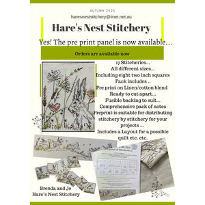 The Hare Collection ... Panel of Stitcheries - Hare's Nest Stitchery