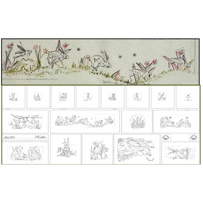 The Hare Collection ... Panel of Stitcheries - Hare's Nest Stitchery