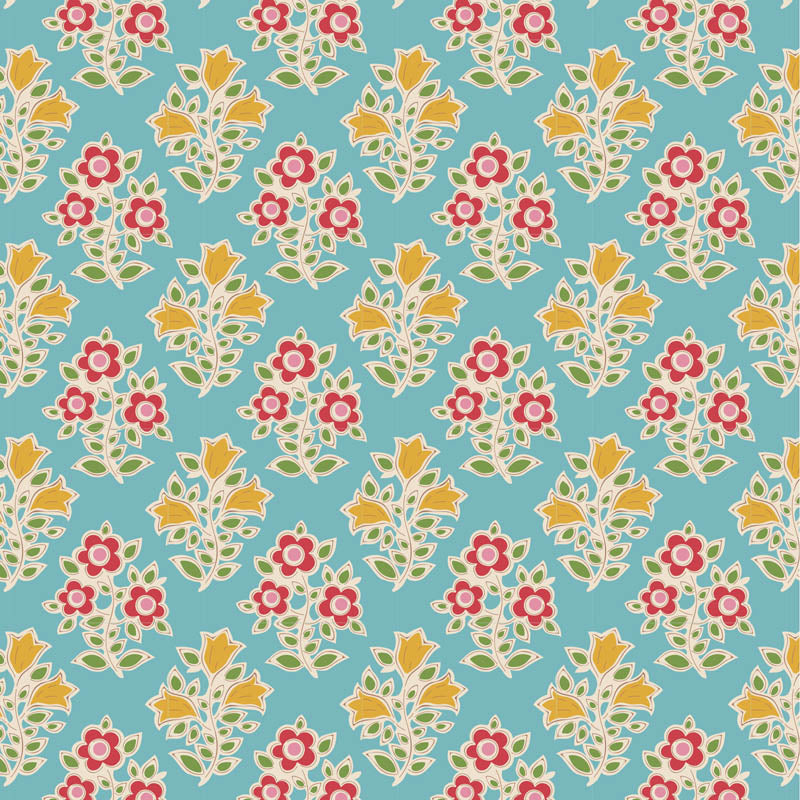 Farm Flowers Teal 110103 - Tilda Jubilee Collection